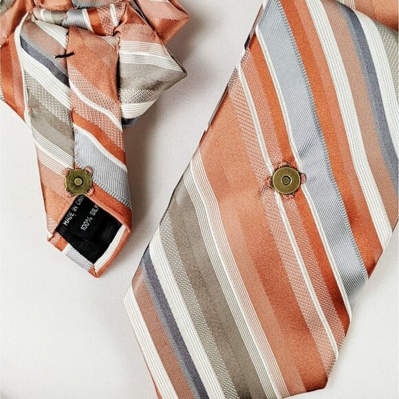 Fall Orange Ascot - Striped Silk Scarf - Unisex Accessories - Picture 2 of 6